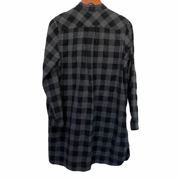 Nest Robe Wool cotton gingham plaid Button Front Black gray Gingham medium - Picture 6 of 11